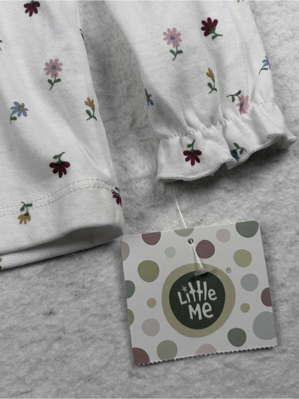 NWT Little Me White Long-Sleeve Ruffle Collar Floral Tee 18M